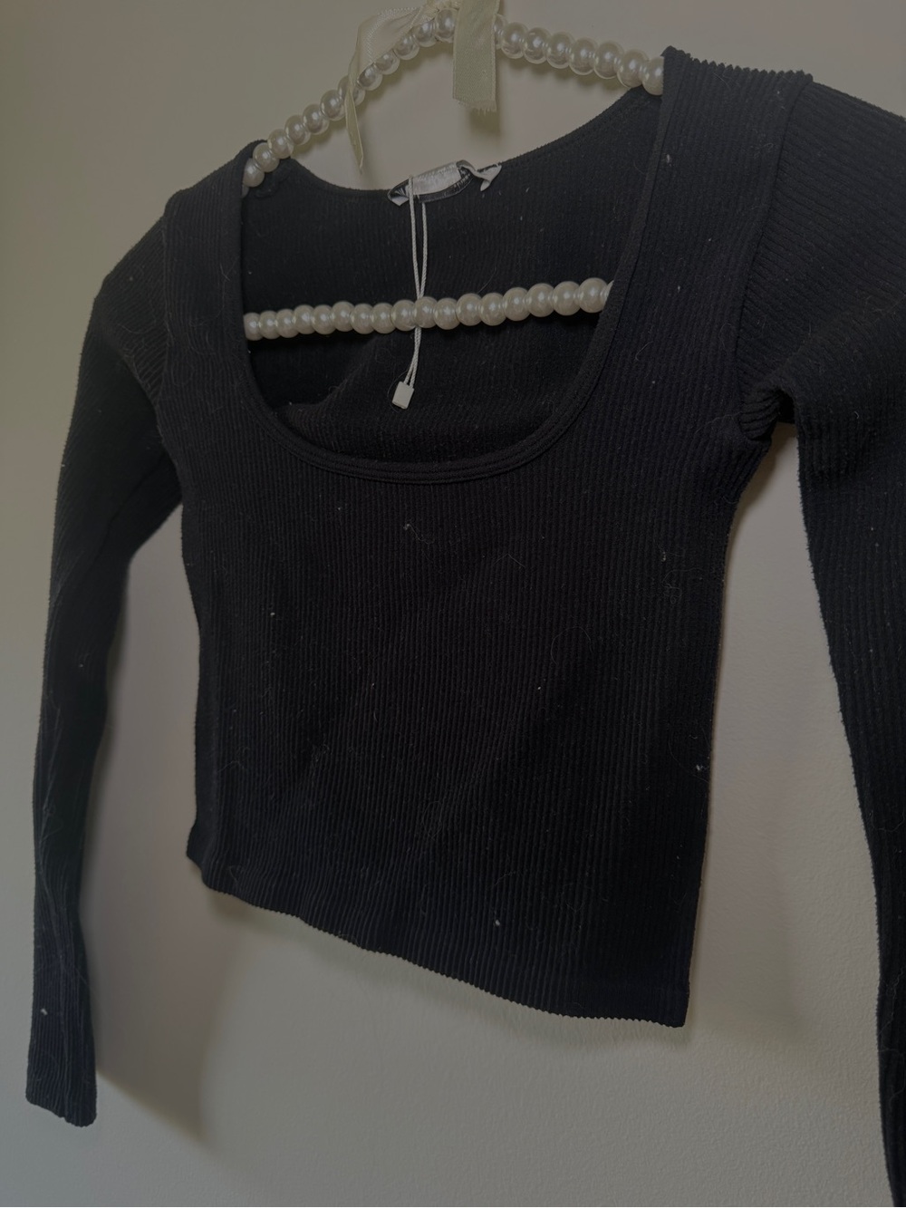 Zara Black Ribbed Scoop Neck Long Sleeve Crop Top XS
